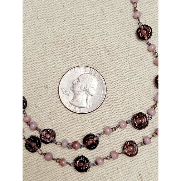 Antique Art Deco Amethyst Color Molded Flower Glass Beads Flapper Necklace 54" - Picture 7 of 8